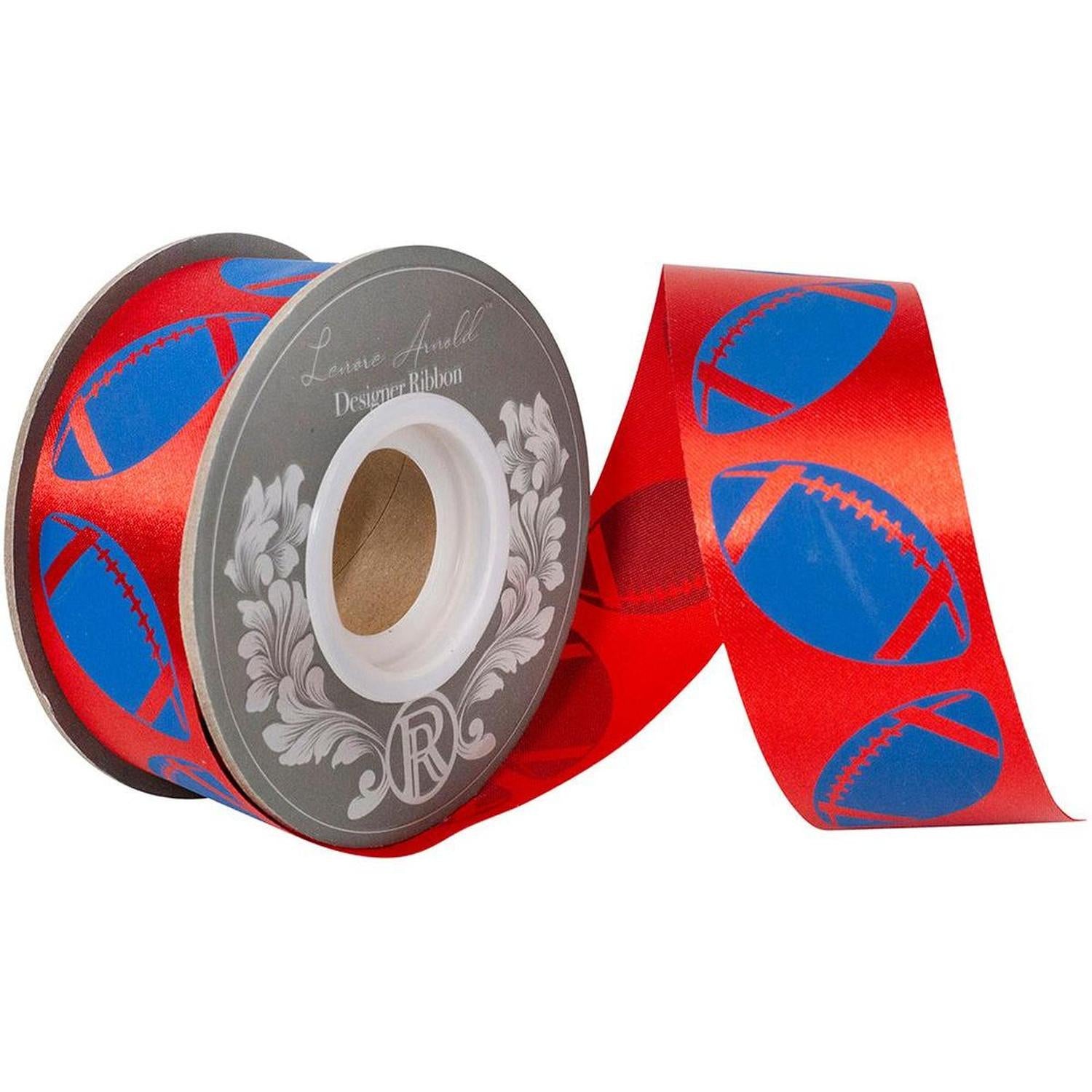 1 3/8 in Homecoming Football Ribbon: Red/Royal (25 Yards)