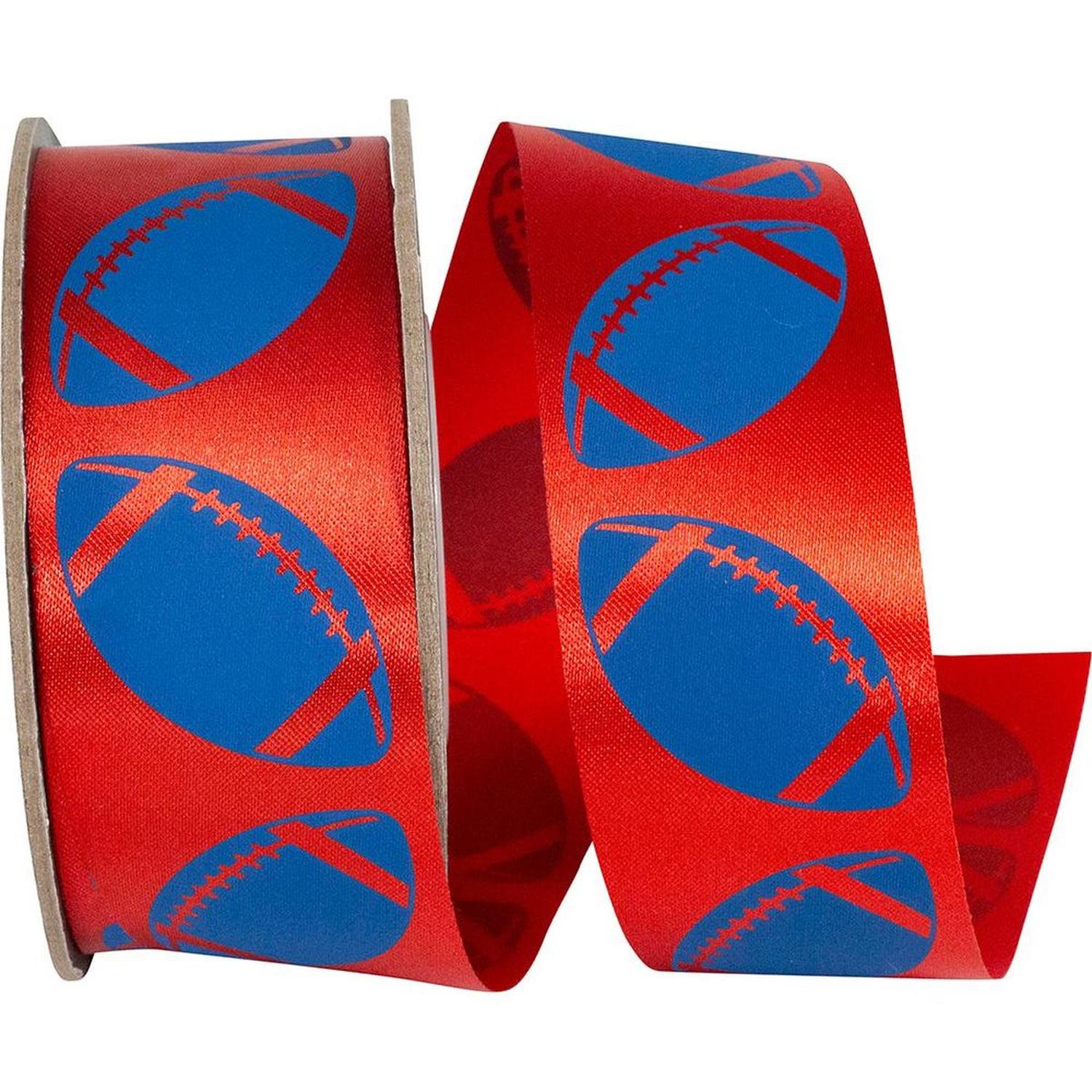 1 3/8 in Homecoming Football Ribbon: Red/Royal (25 Yards)