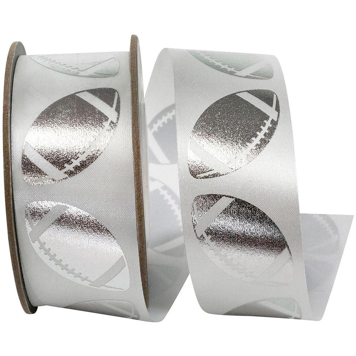 Shop our 1 3/8 in Homecoming Football Ribbon: White/Silver (25 Yards ...