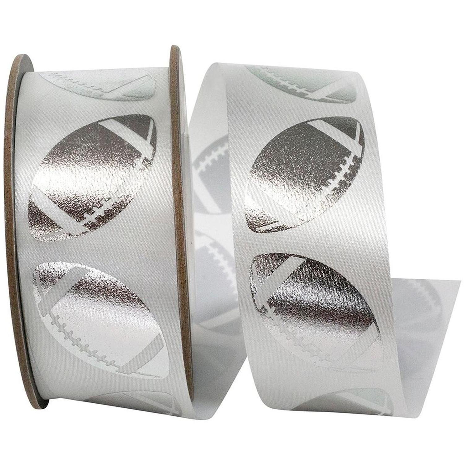 Shop For 1 3/8 in Homecoming Football Ribbon: White/Silver (25 Yards)