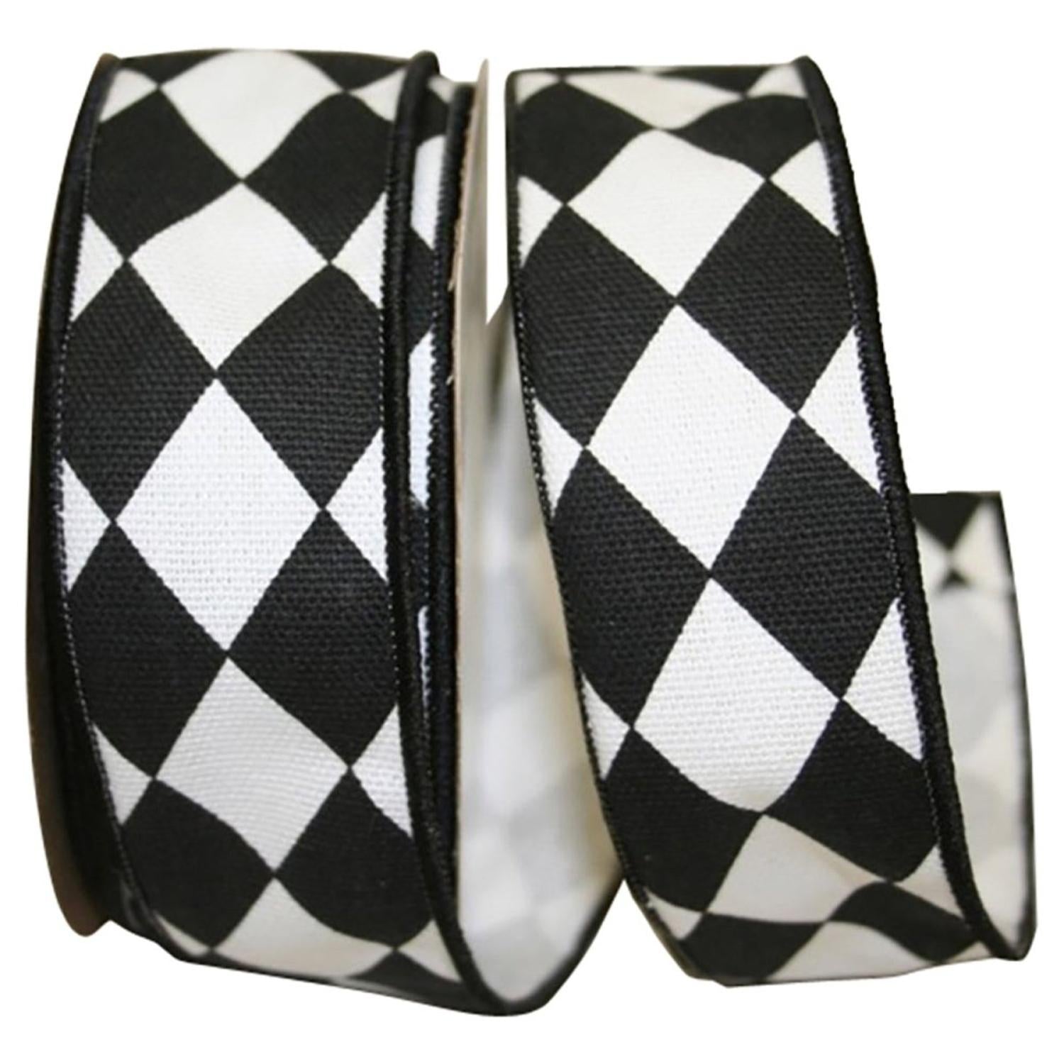 1 3/8in Diamond Classic Ribbon: Black/White (10 Yards)