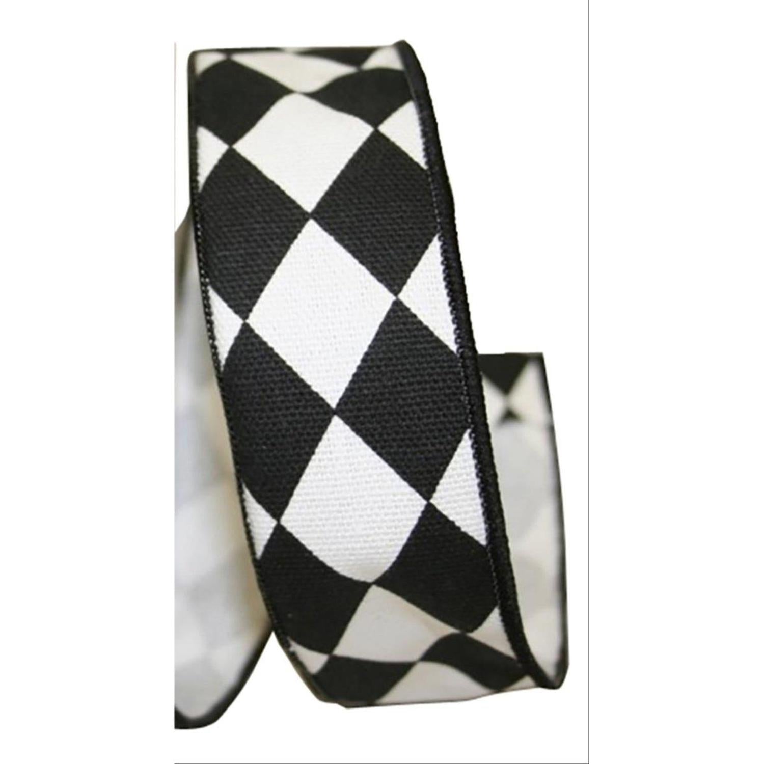 1 3/8in Diamond Classic Ribbon: Black/White (10 Yards)