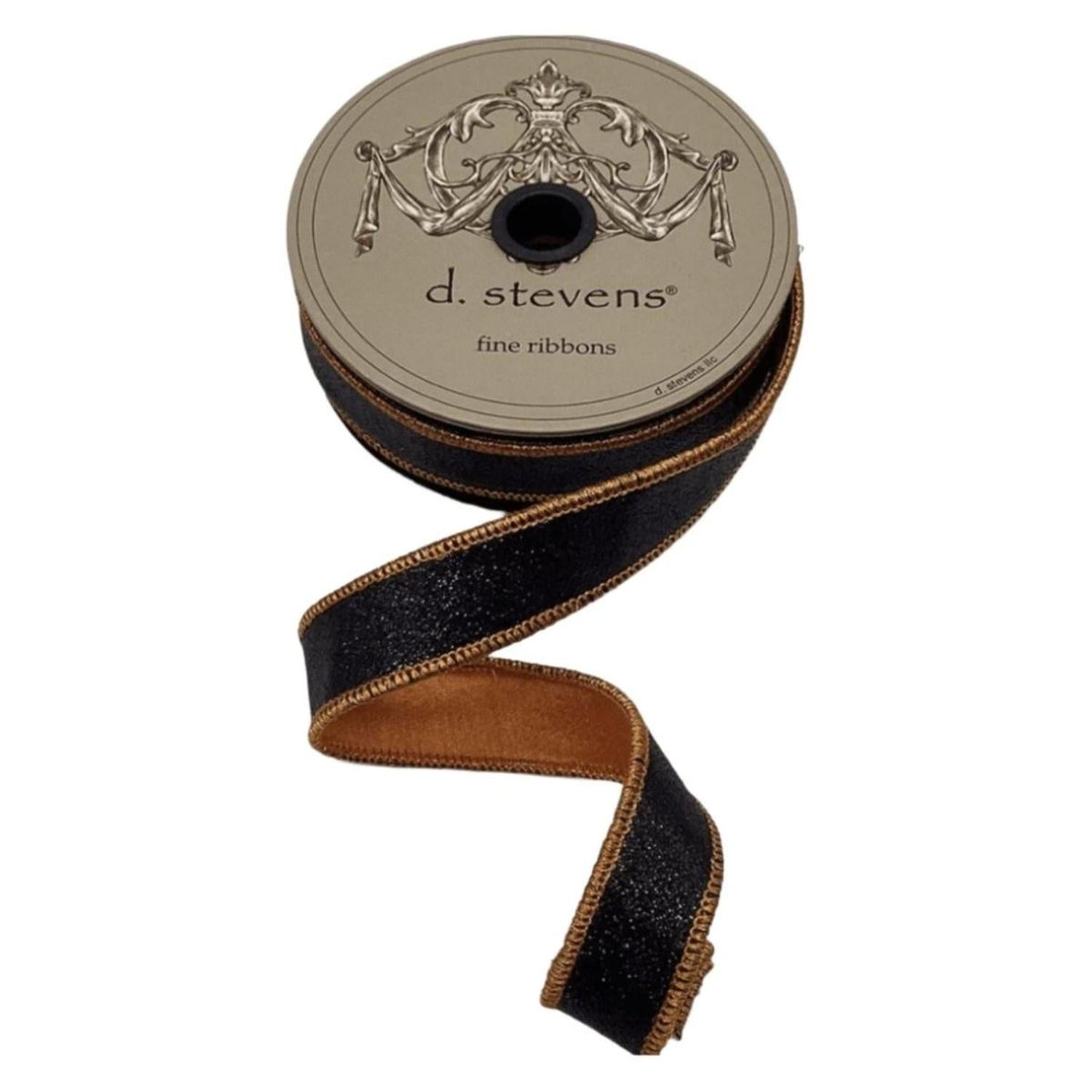 1" Glitter Ribbon: Black/Orange (10 Yards)