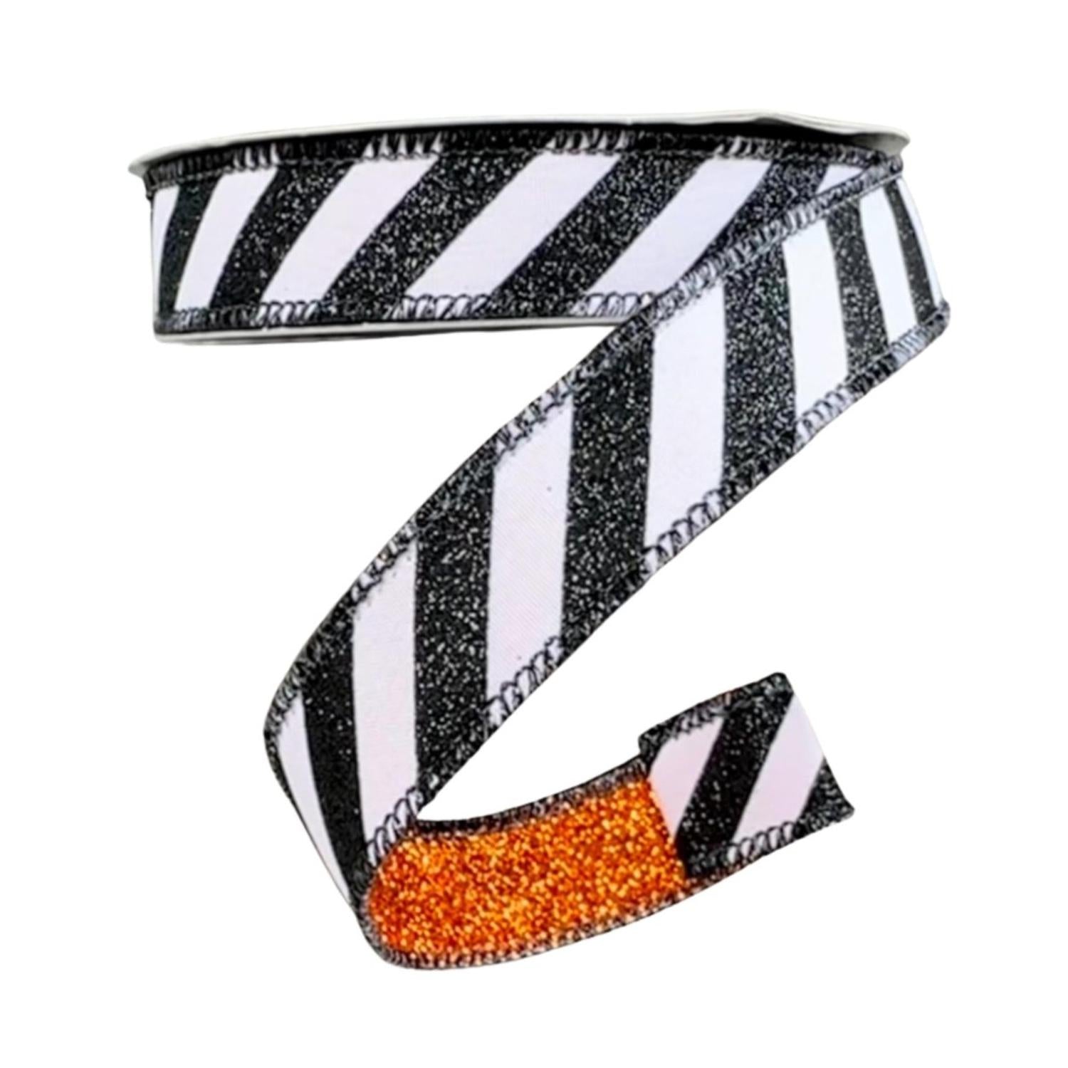 1" Glitter Stripe Ribbon: Orange (10 Yards)