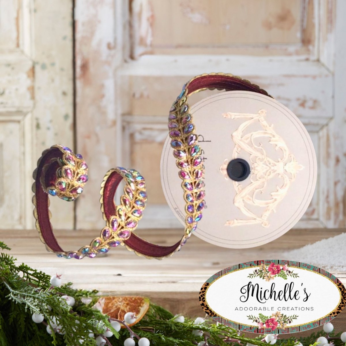 Shop For 1" Jewel Aurora Leaves Ribbon: Burgundy (5 Yards)