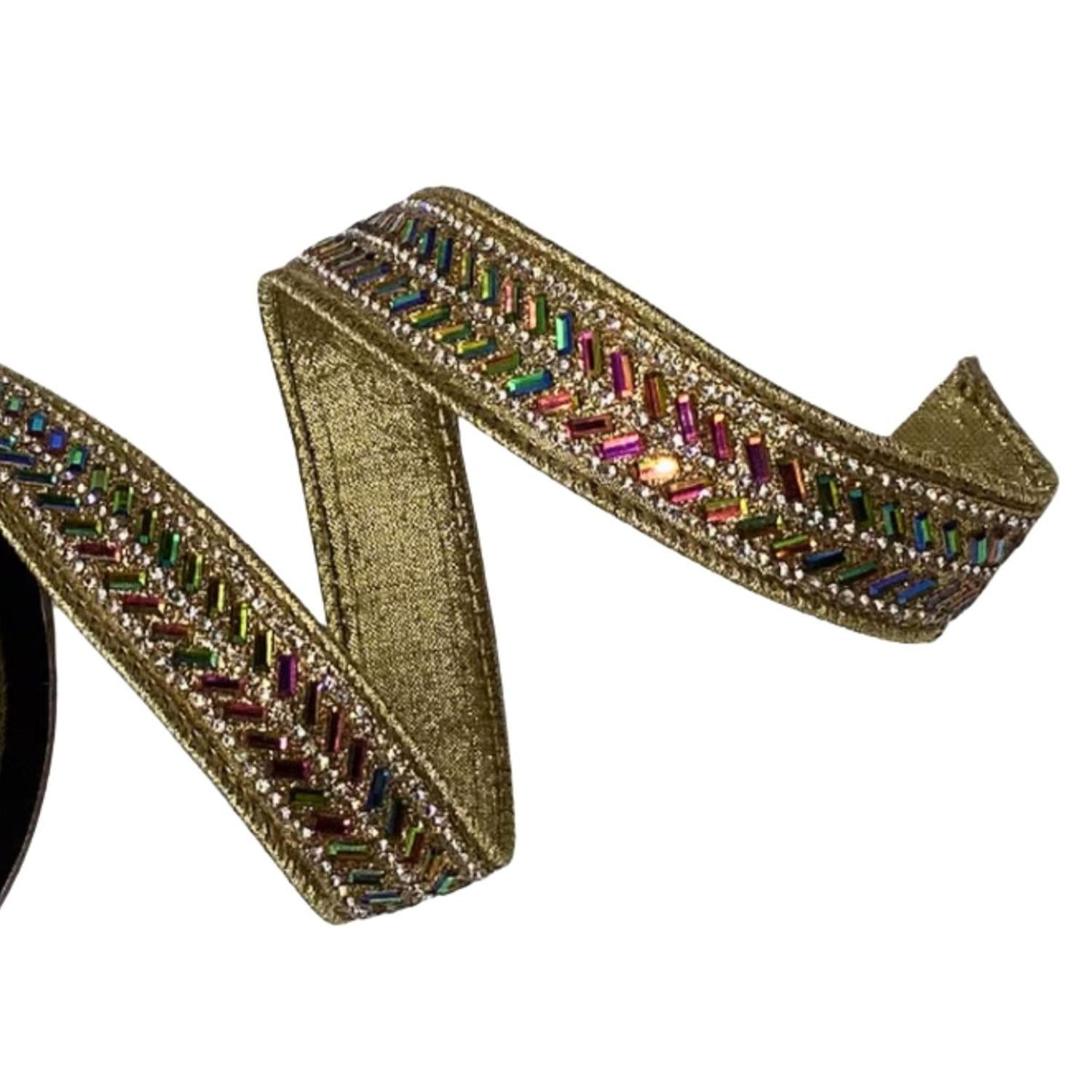 1" Metallic Dupion Herringbone Jewel Ribbon: Gold (5 Yards)