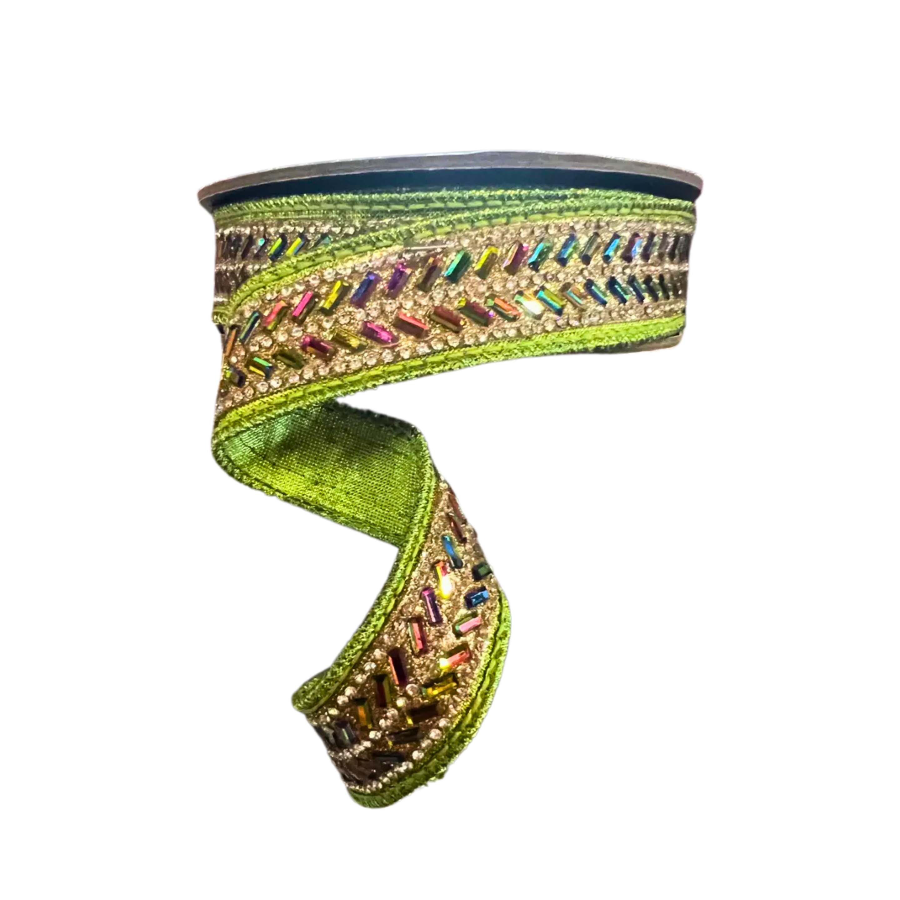 Shop For 1" Metallic Dupion Herringbone Jewel Ribbon: Lime (5 Yards)