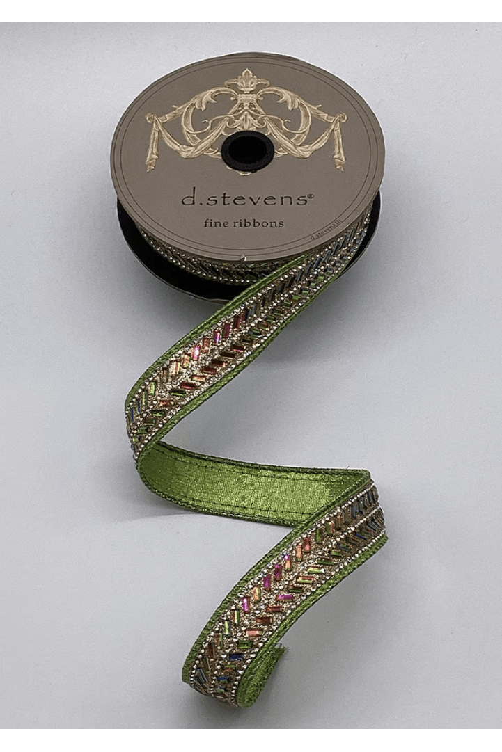 Shop For 1" Metallic Dupion Herringbone Jewel Ribbon: Lime (5 Yards)