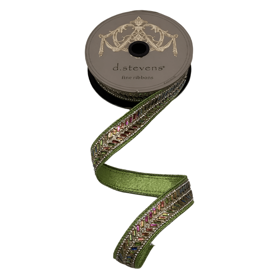 Shop For 1" Metallic Dupion Herringbone Jewel Ribbon: Lime (5 Yards)