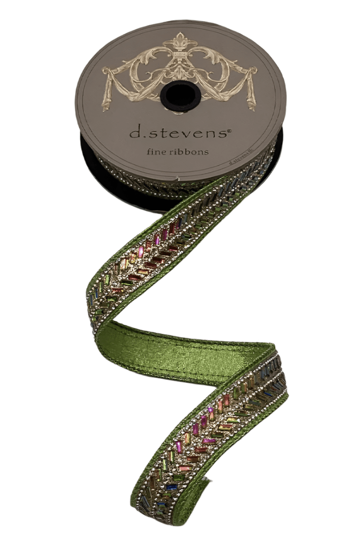 Shop For 1" Metallic Dupion Herringbone Jewel Ribbon: Lime (5 Yards)