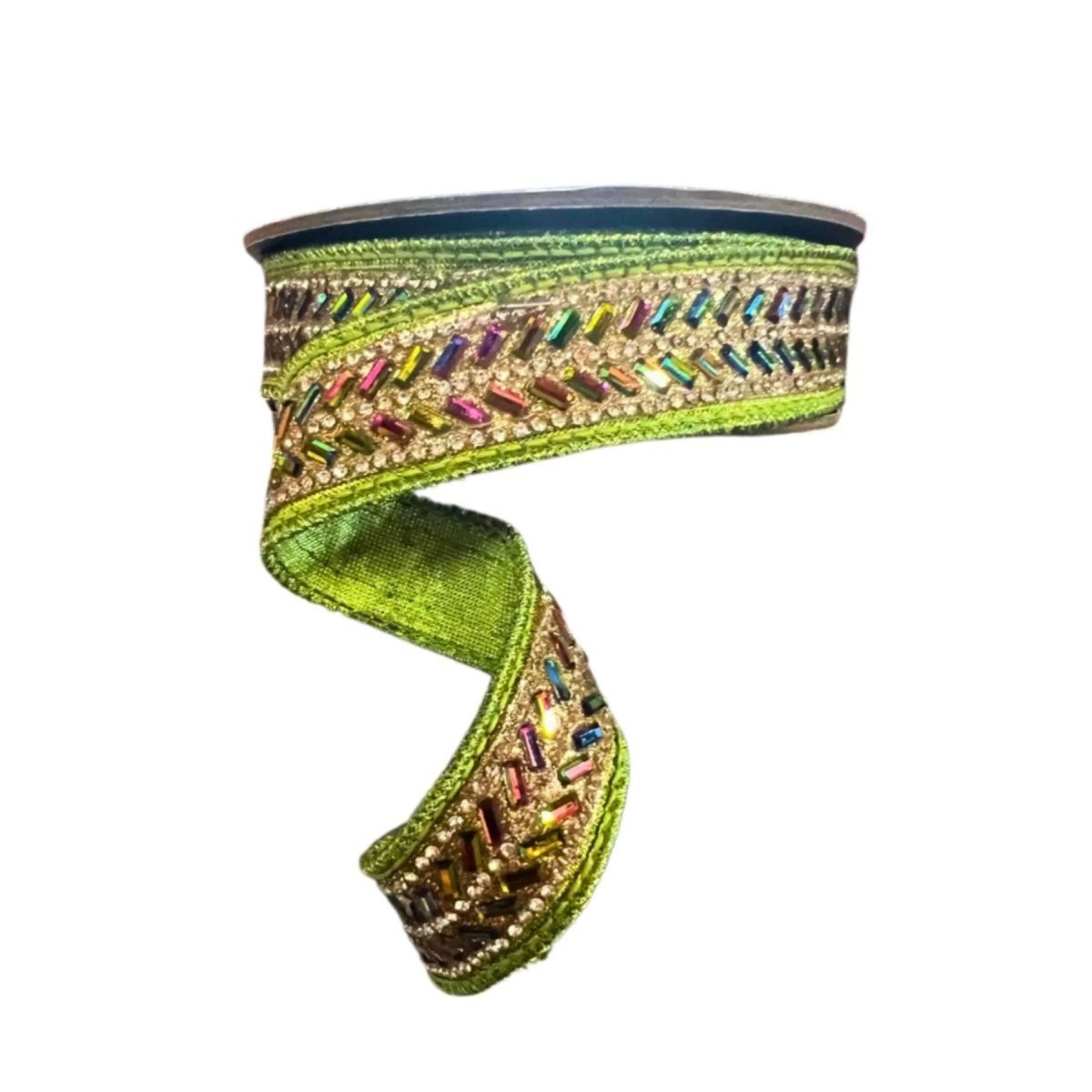 Shop For 1" Metallic Dupion Herringbone Jewel Ribbon: Lime (5 Yards)