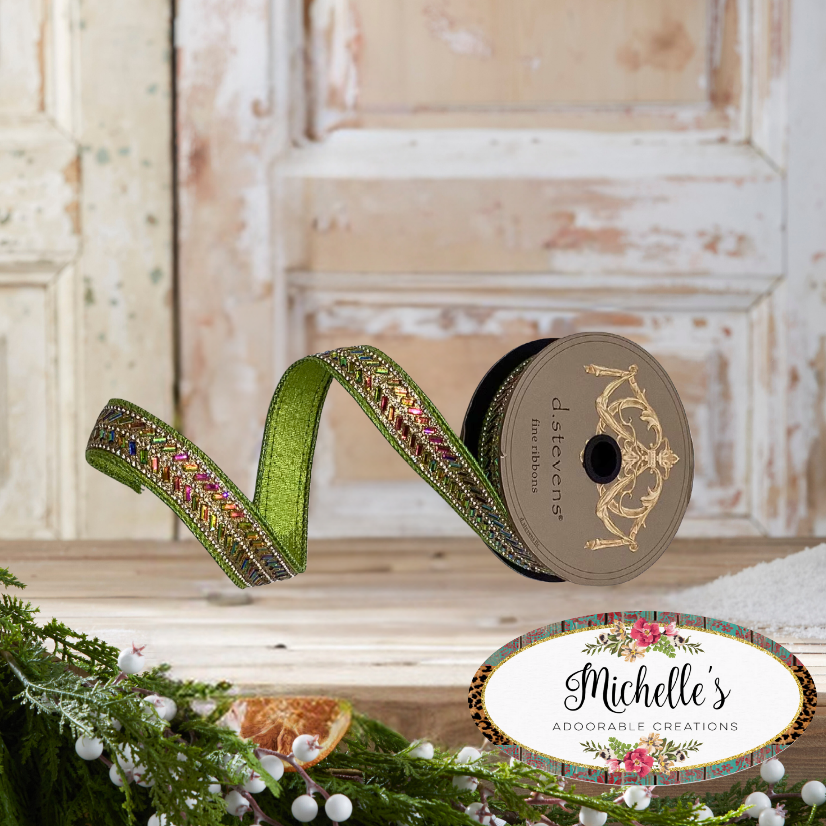 Shop For 1" Metallic Dupion Herringbone Jewel Ribbon: Lime (5 Yards)