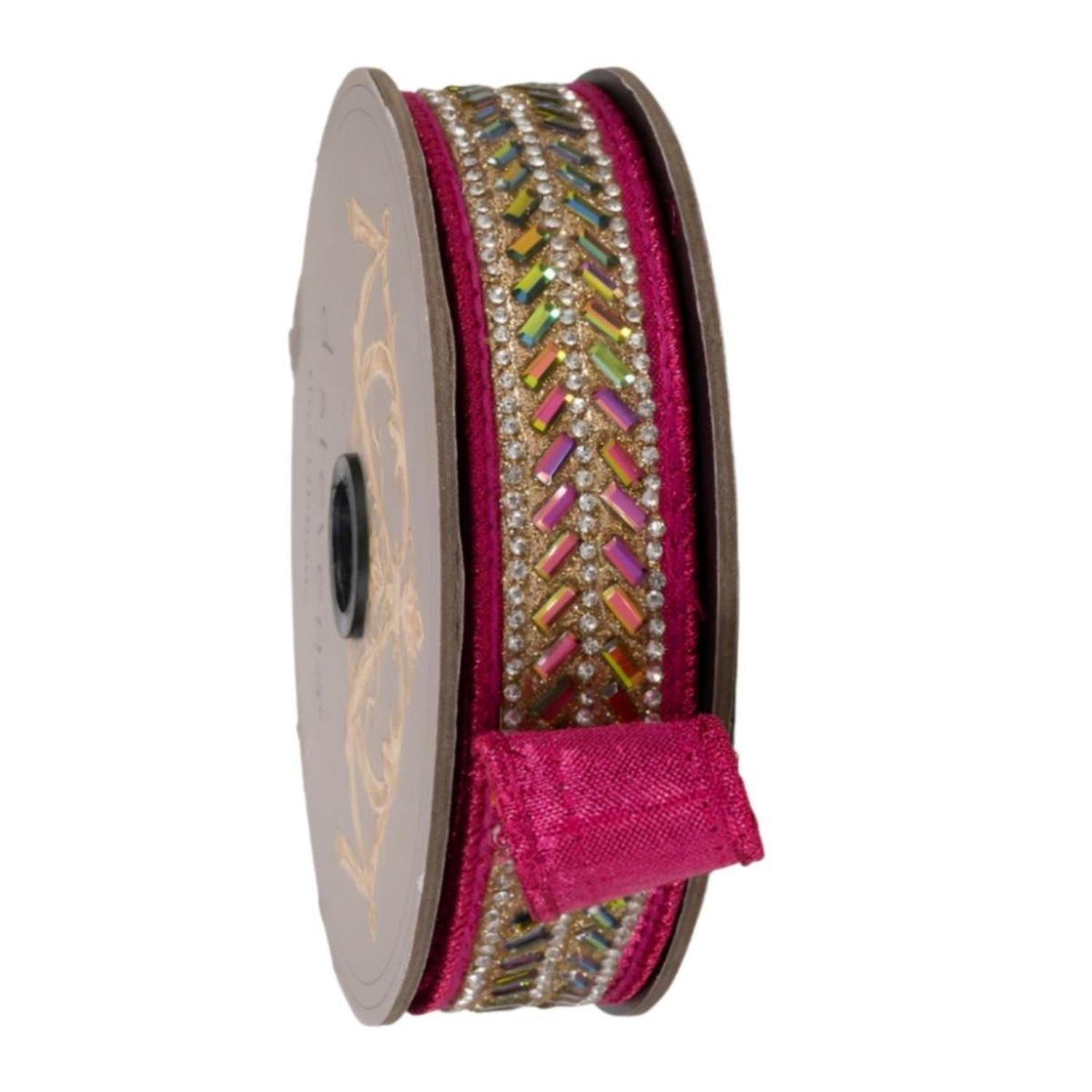 1" Metallic Dupion Herringbone Jewel Ribbon: Pink (5 Yards)