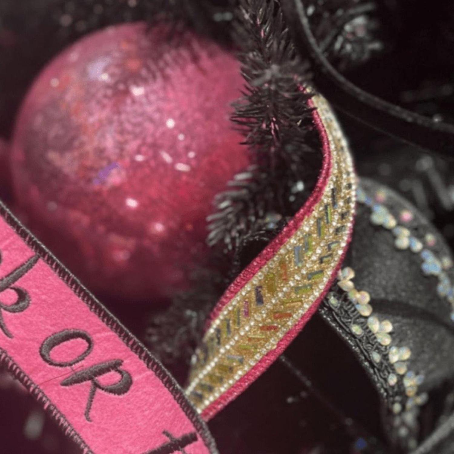 1" Metallic Dupion Herringbone Jewel Ribbon: Pink (5 Yards)