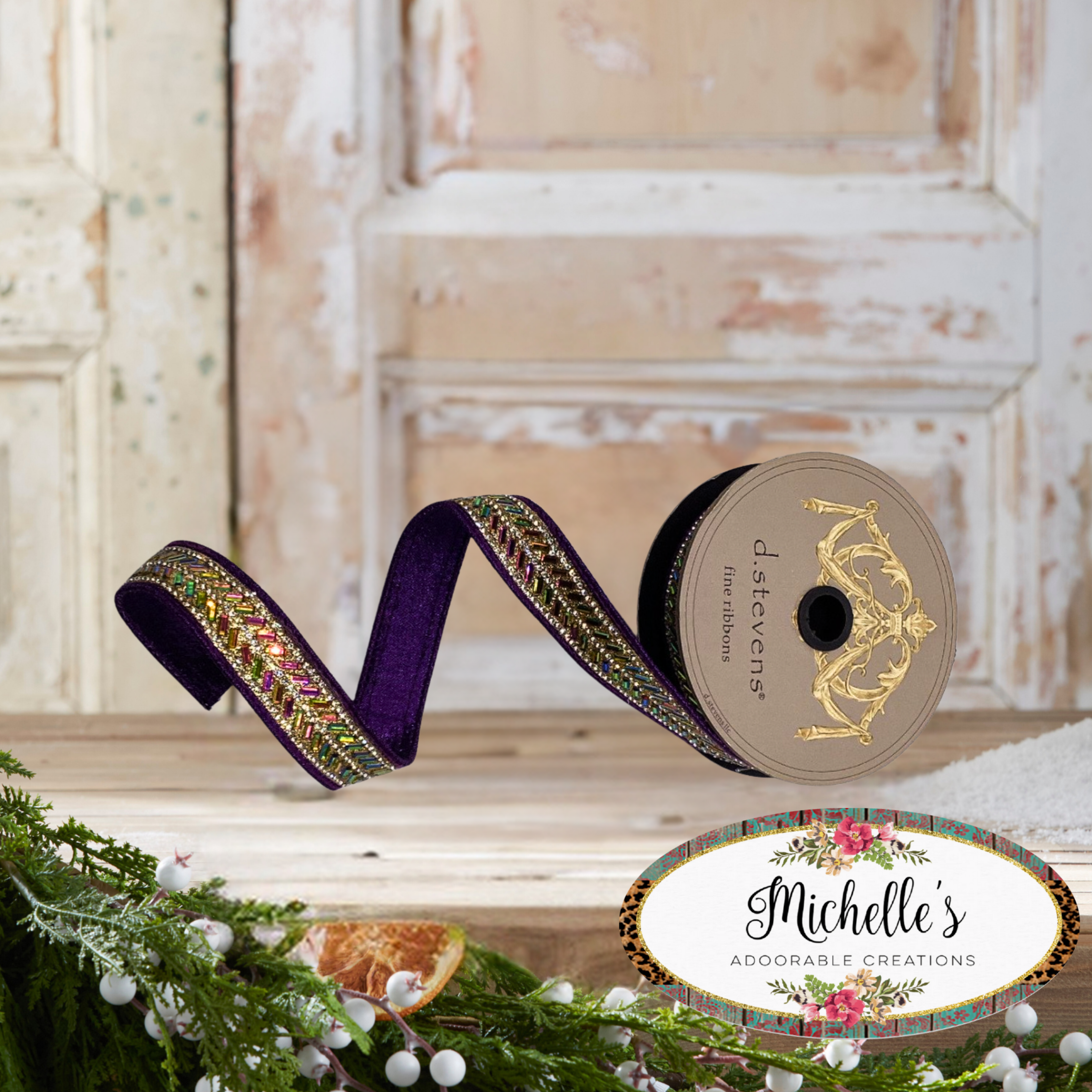 Shop For 1" Metallic Dupion Herringbone Jewel Ribbon: Purple (5 Yards)