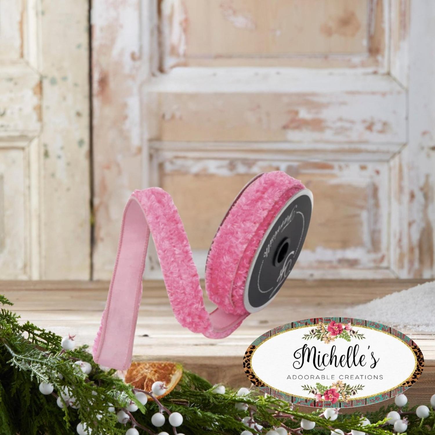 1" Plush Chenille Ribbon: Pink (10 Yards)