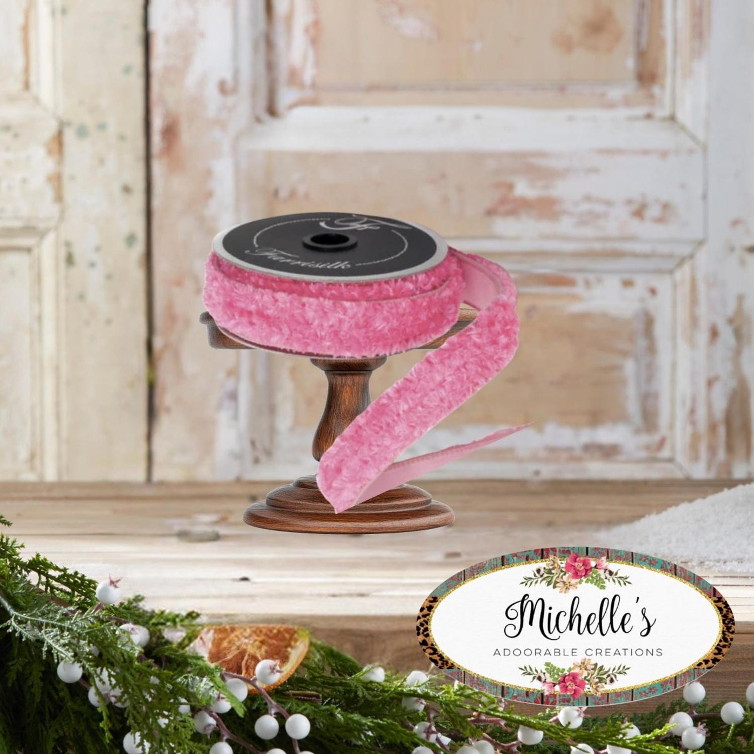 1" Plush Chenille Ribbon: Pink (10 Yards)