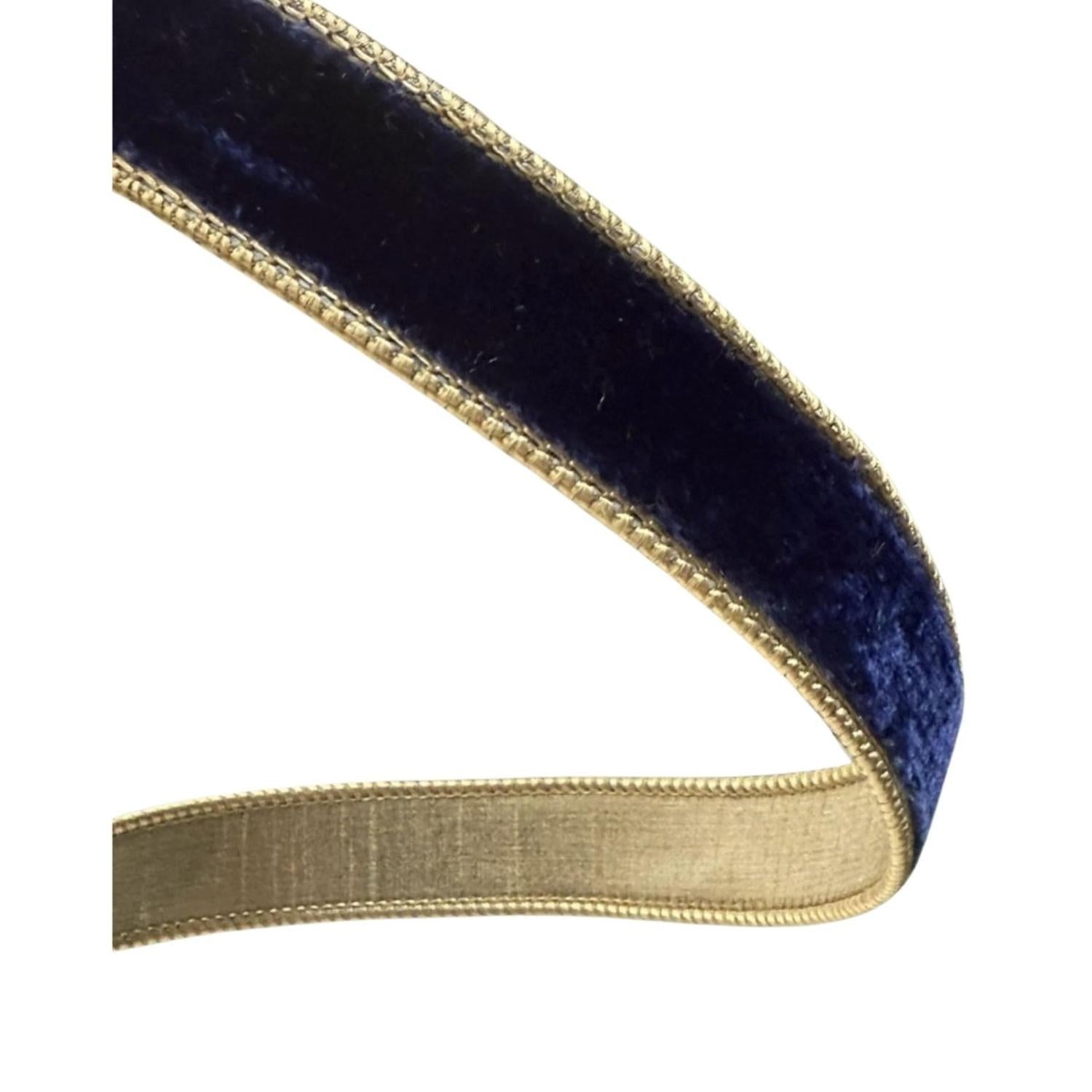1" Two Tone Velvet Ribbon: Navy/Gold (10 Yards)