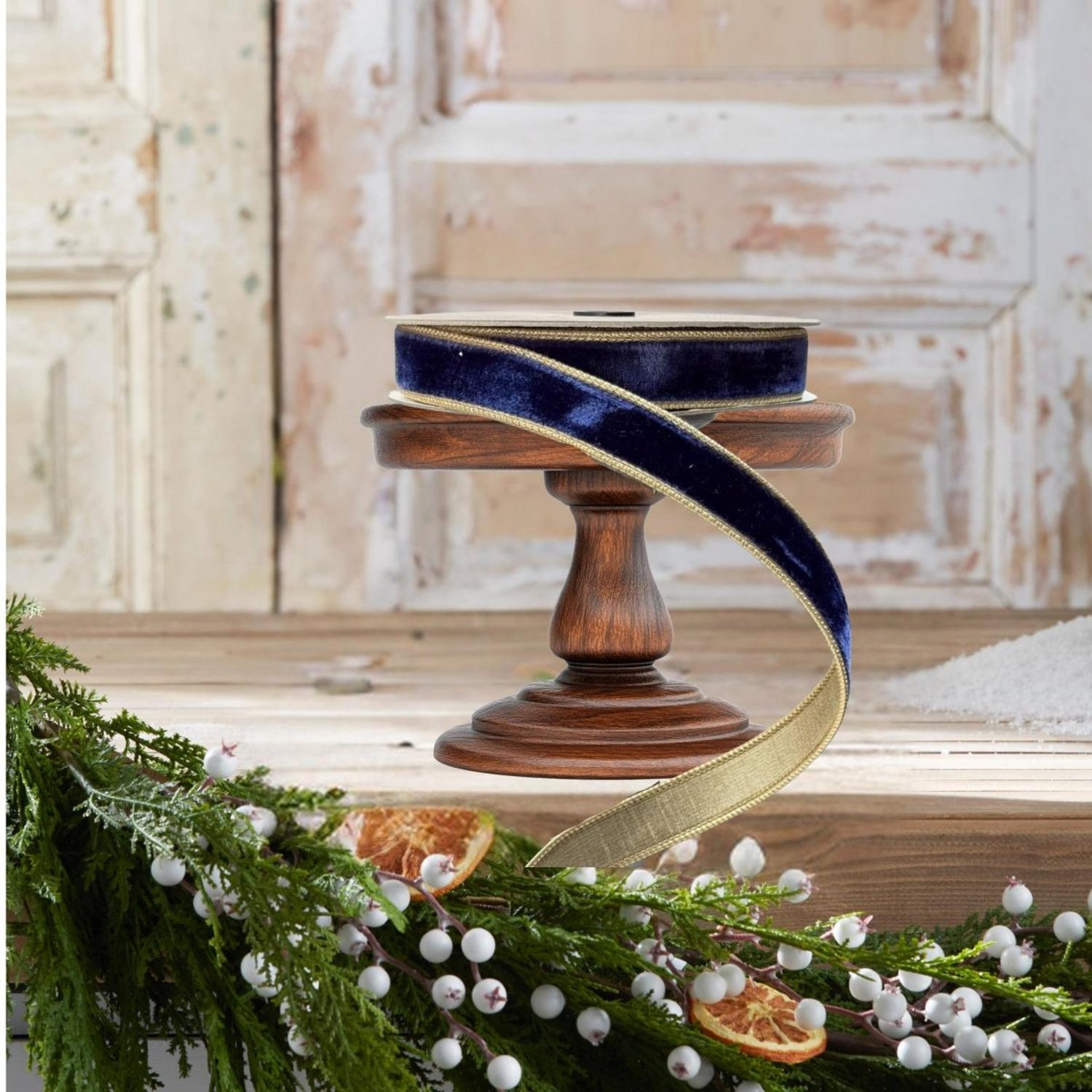 1" Two Tone Velvet Ribbon: Navy/Gold (10 Yards)