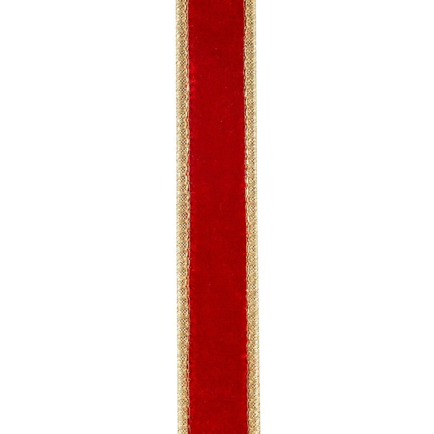 1" Two Tone Velvet Ribbon: Red/Gold (5 Yards)