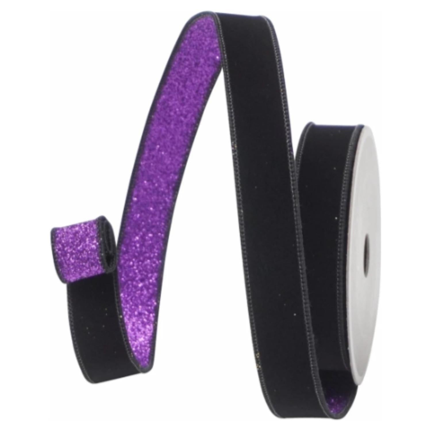1" Velvet Fusion Ribbon: Black/Purple (10 Yards)