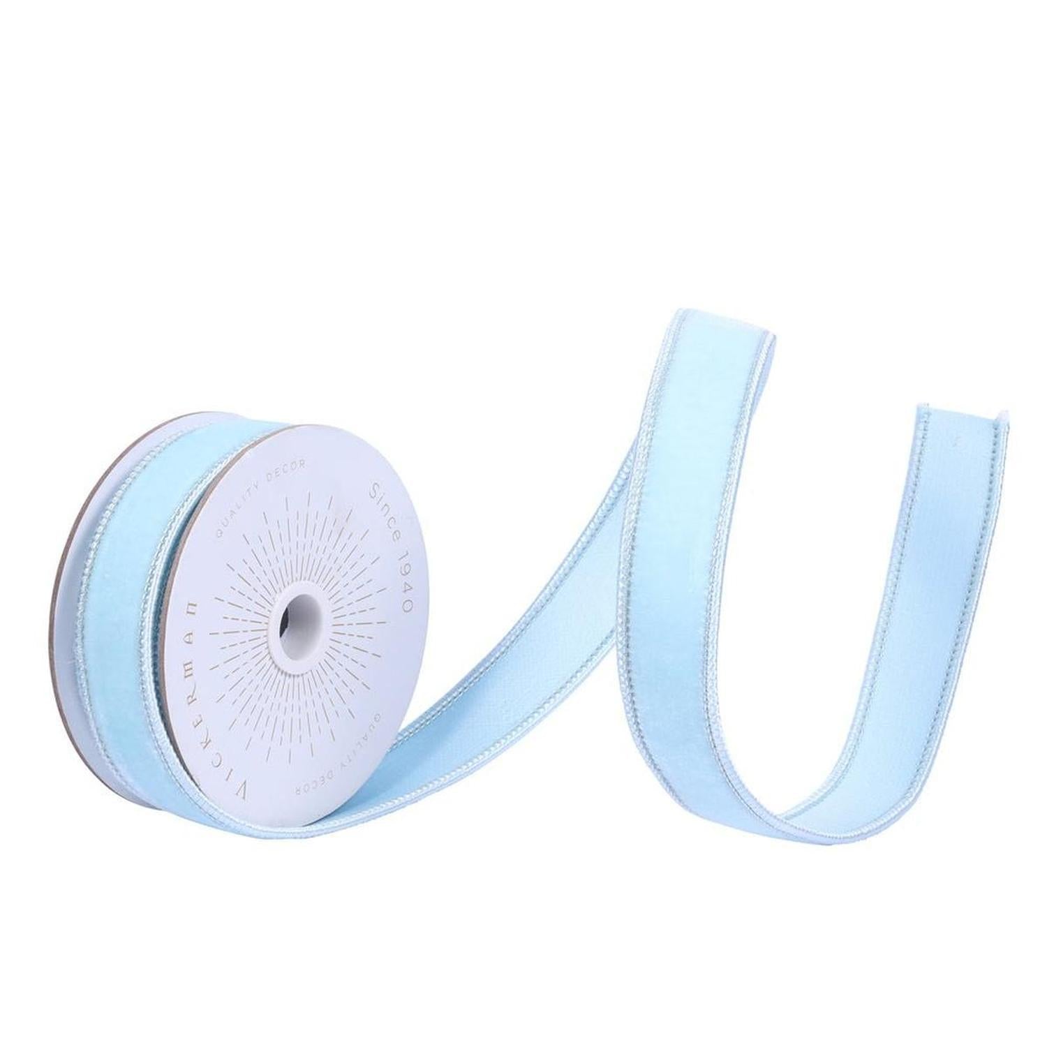 1" Velvet Luster Wired Ribbon: Baby Blue (10 Yards)