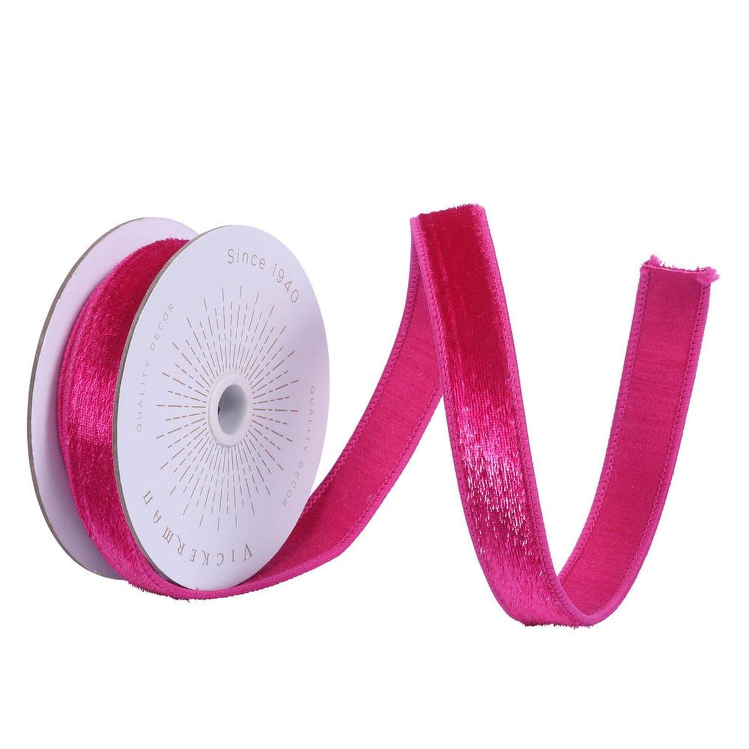 1" Velvet Luster Wired Ribbon: Fuchsia (10 Yards)