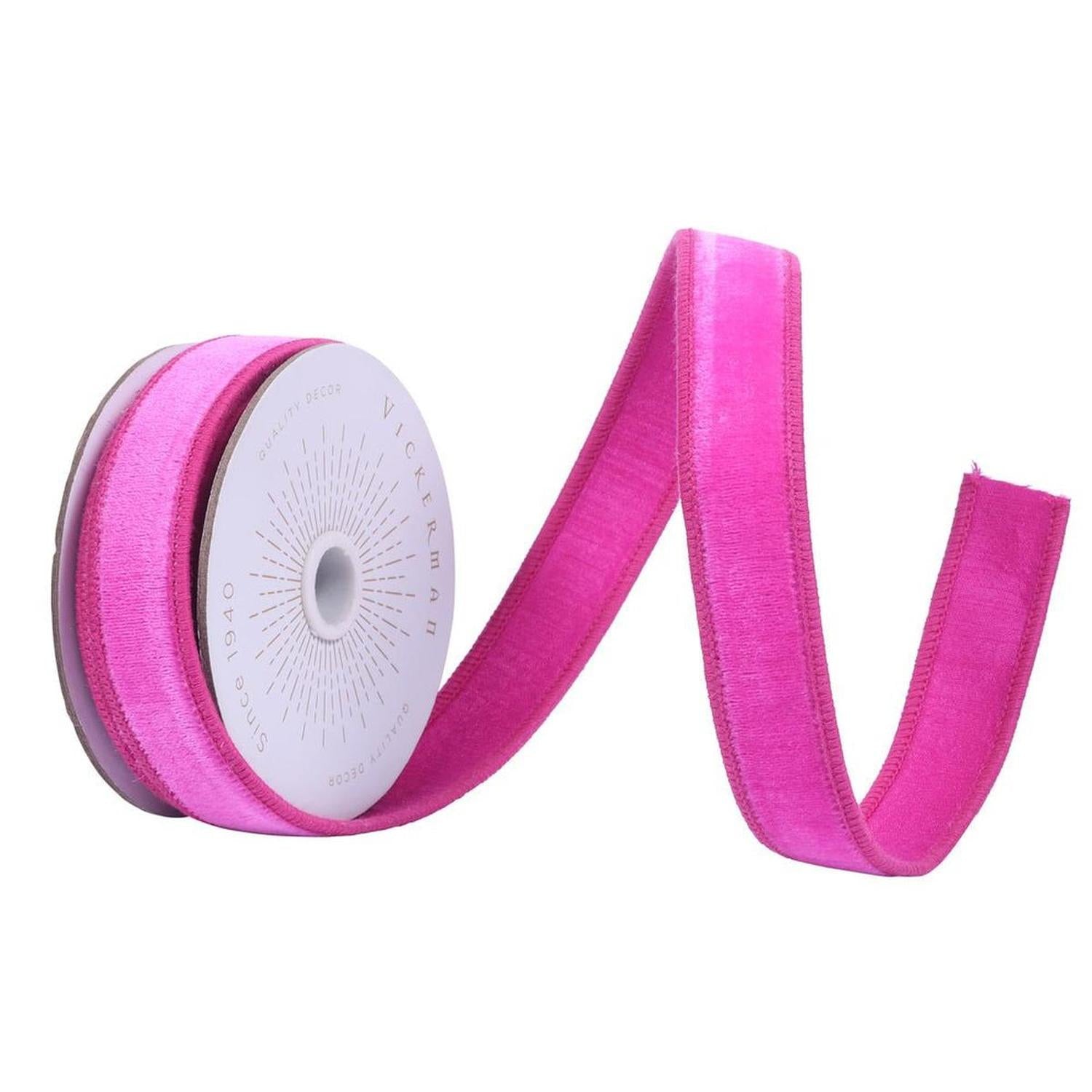 1" Velvet Luster Wired Ribbon: Hot Pink (10 Yards)