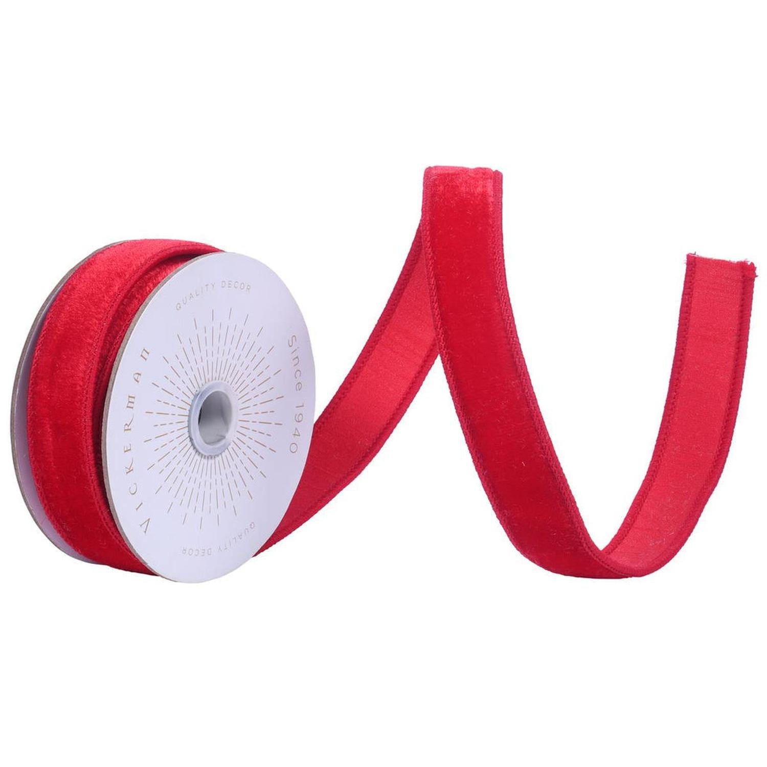 1" Velvet Luster Wired Ribbon: Red (10 Yards)