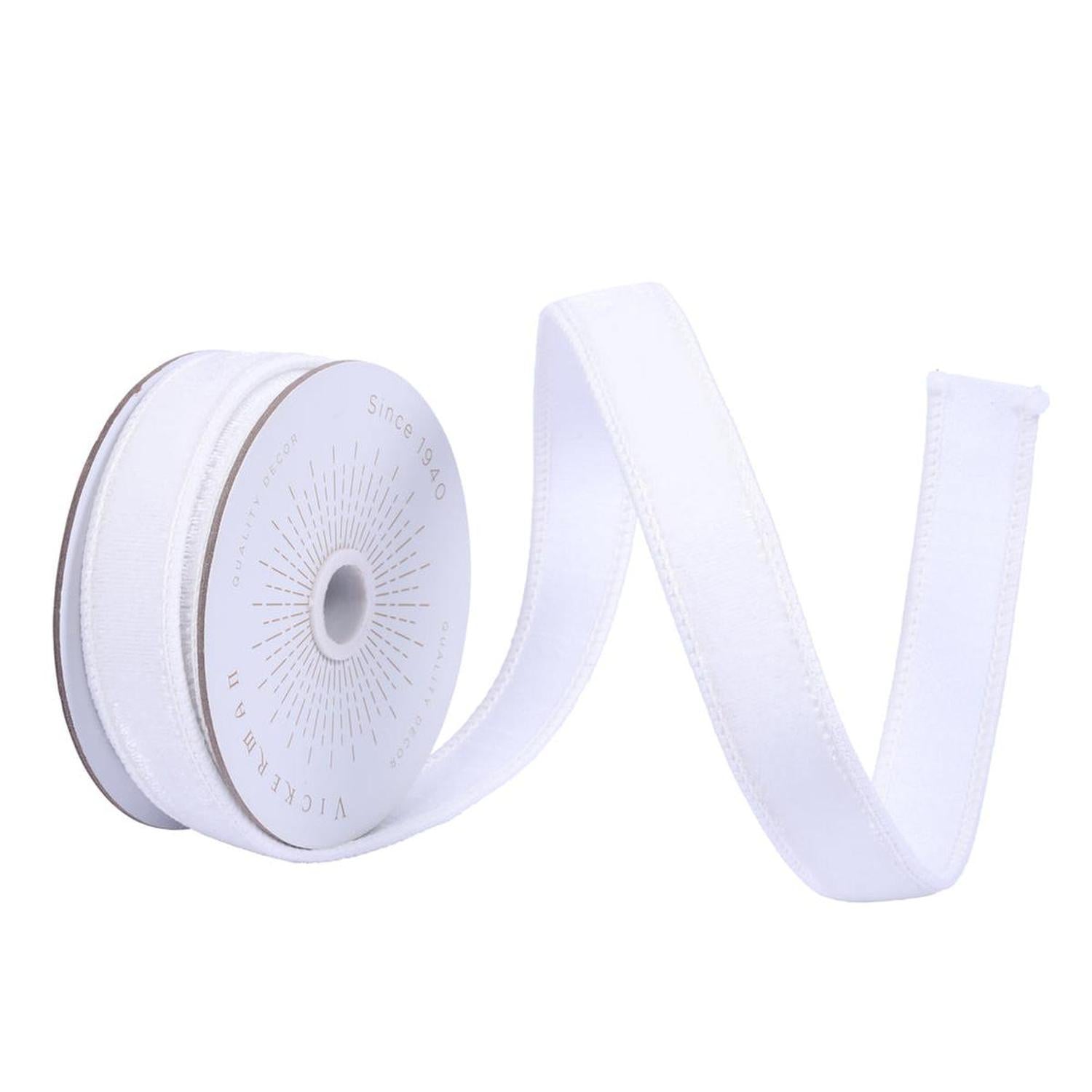 1" Velvet Luster Wired Ribbon: White (10 Yards)