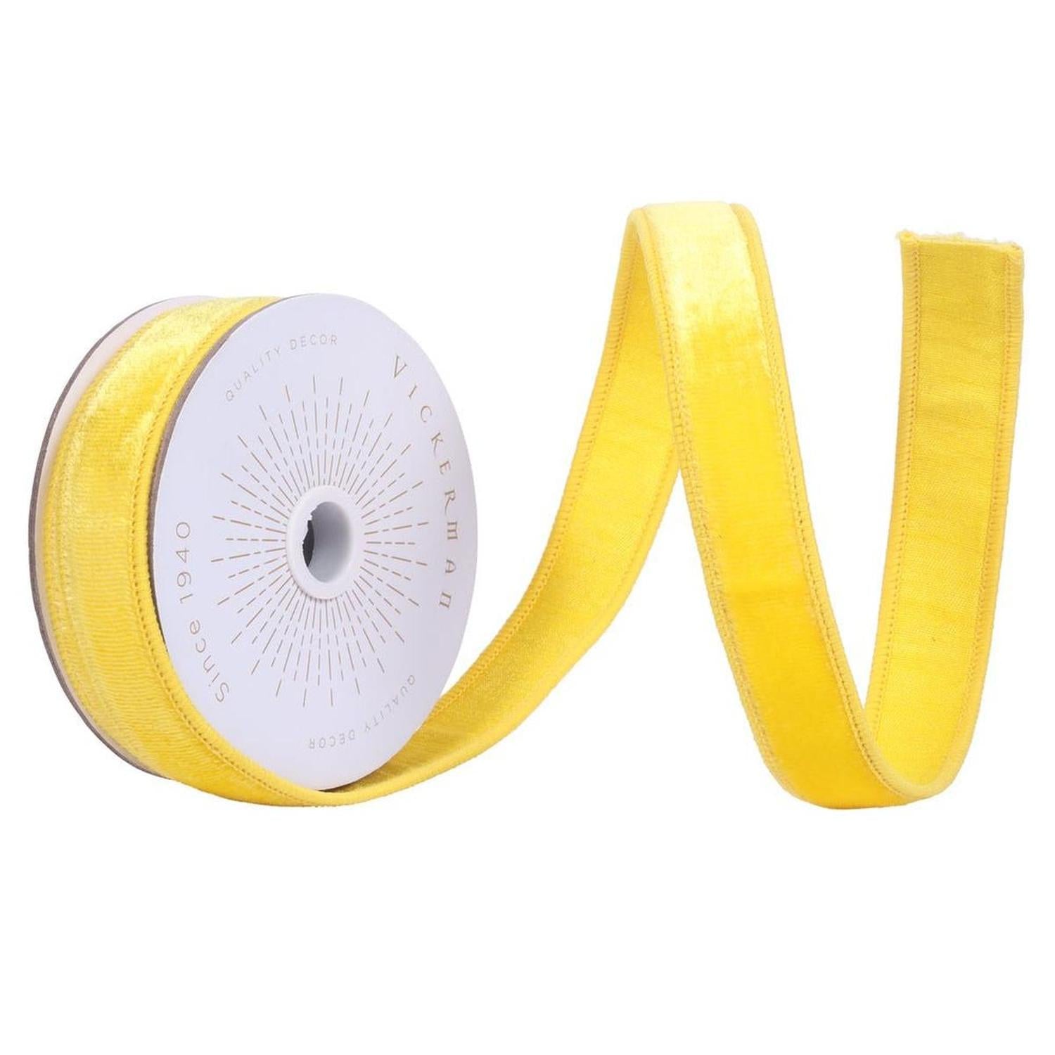 1" Velvet Luster Wired Ribbon: Yellow (10 Yards)