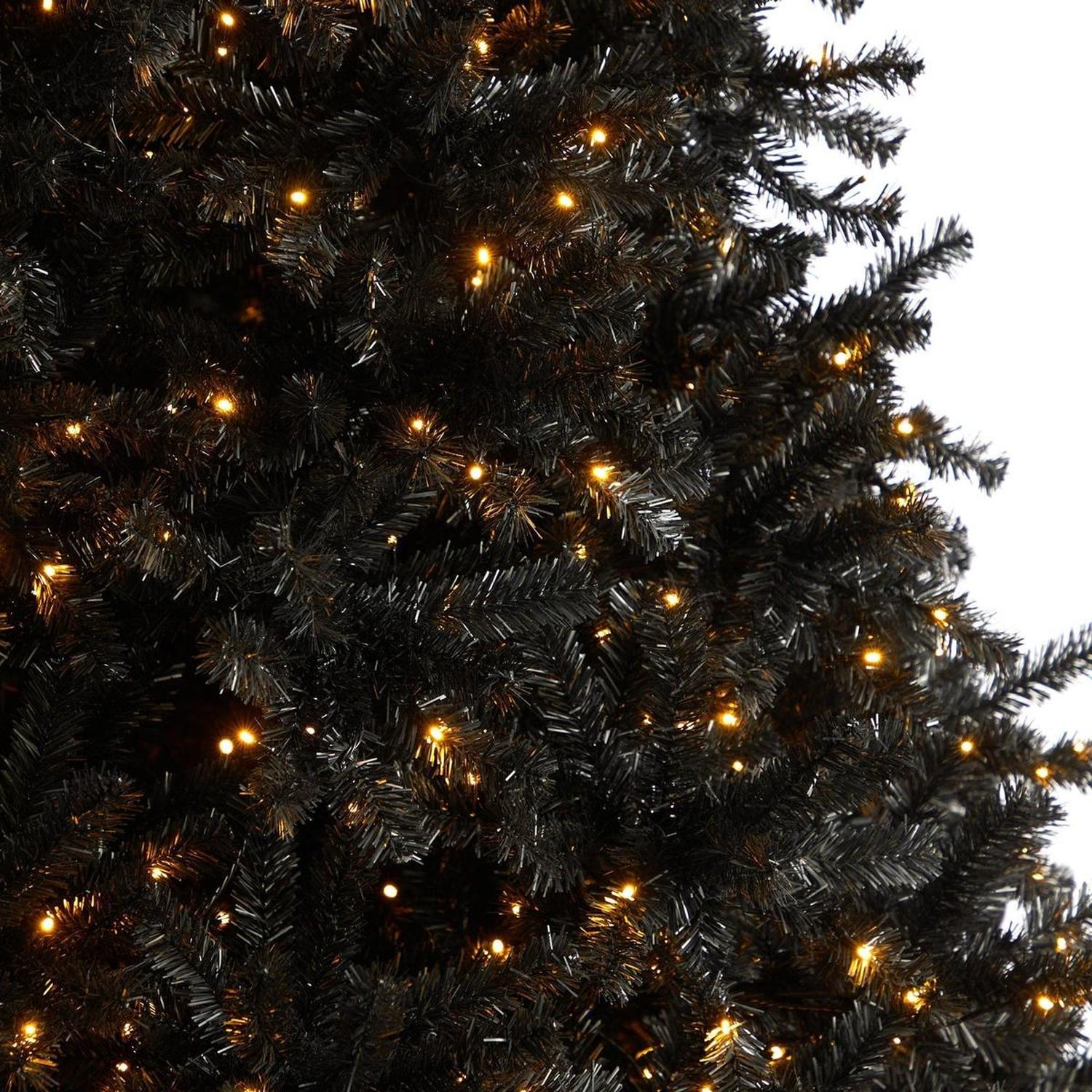 10’ Black Artificial Christmas Tree with 950 Clear LED Lights and 3056 Tips