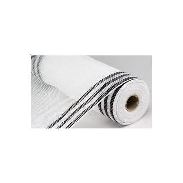 Shop For 10" Border Stripe Faux Jute Mesh Ribbon: White/Black (10 Yards) at Michelle's aDOORable Creations