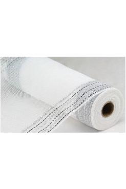 Shop For 10" Border Stripe Faux Jute Mesh Ribbon: White/Silver (10 Yards) at Michelle's aDOORable Creations