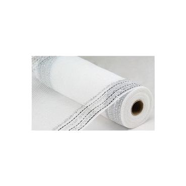 Shop For 10" Border Stripe Faux Jute Mesh Ribbon: White/Silver (10 Yards) at Michelle's aDOORable Creations