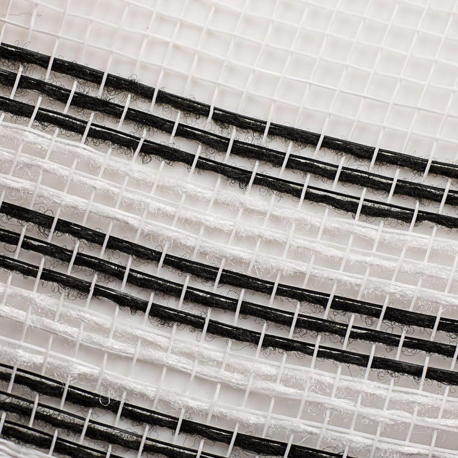 10" Border Stripe Faux Jute Mesh Ribbon: White/Black (10 Yards)