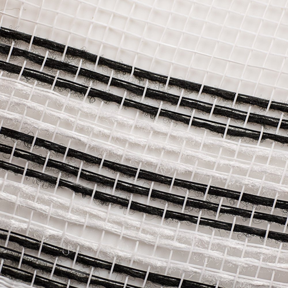 Shop For 10" Border Stripe Faux Jute Mesh Ribbon: White/Black (10 Yards) at Michelle's aDOORable Creations