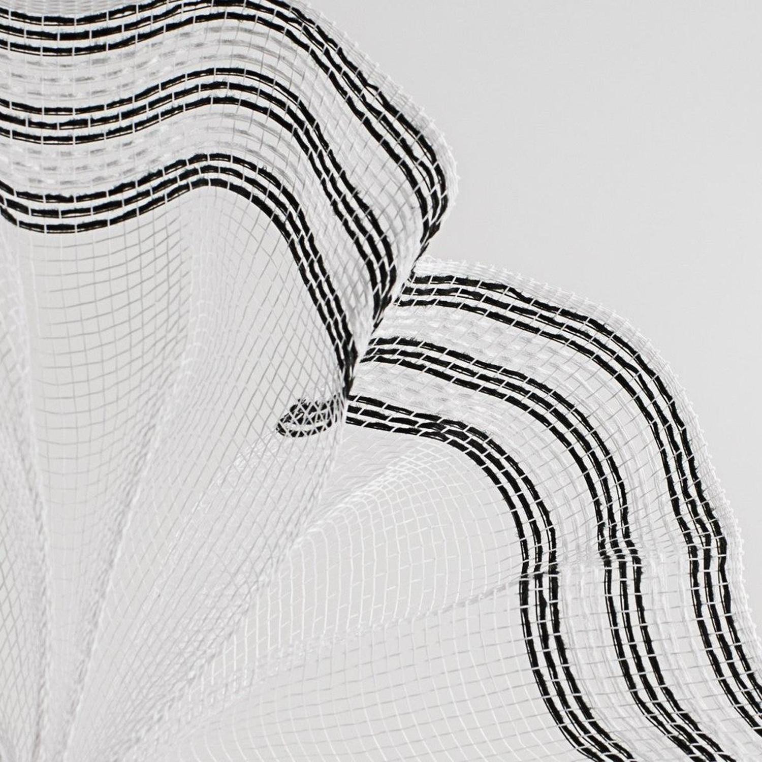 10" Border Stripe Faux Jute Mesh Ribbon: White/Black (10 Yards)