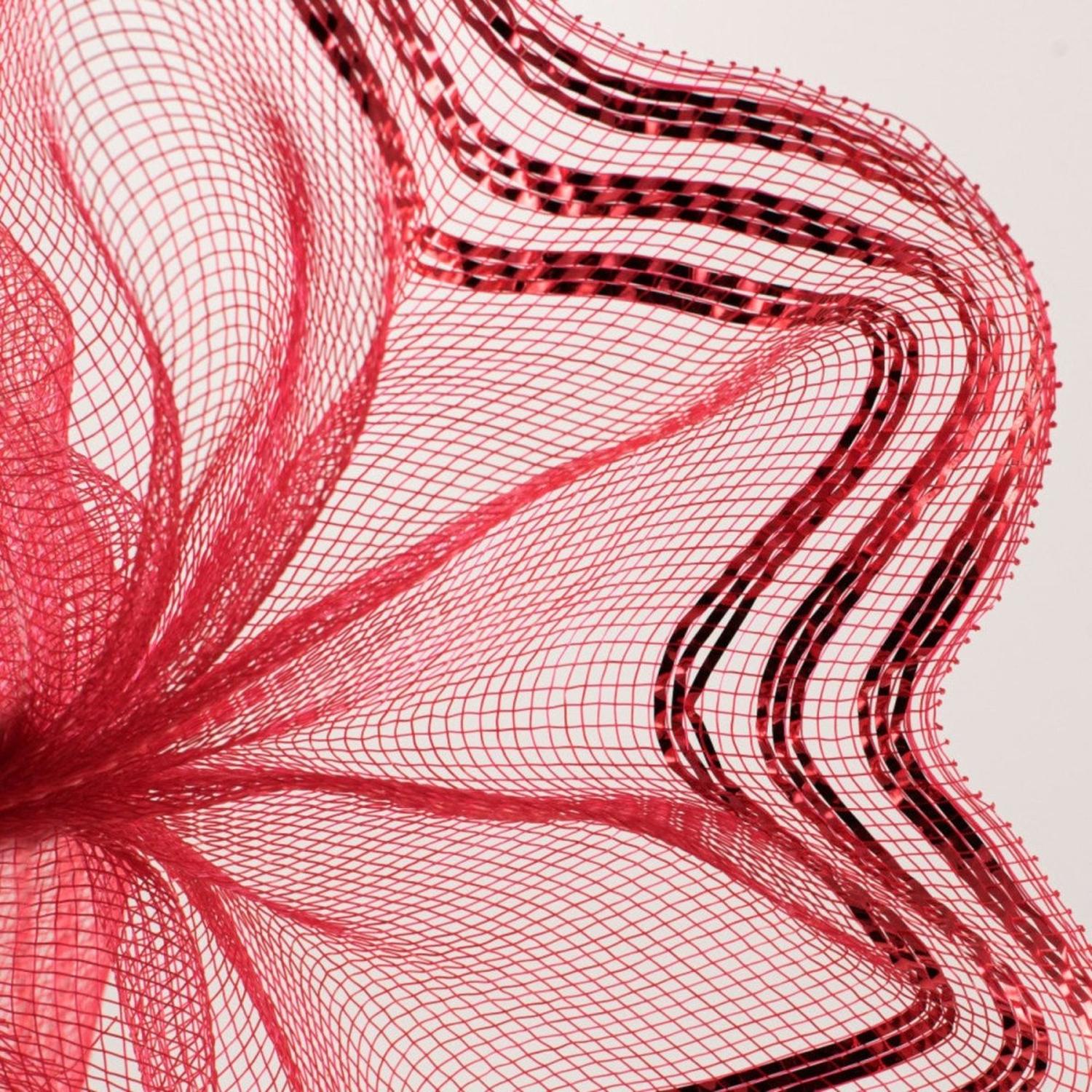 10" Border Stripe Metallic Mesh Ribbon: Red (10 Yards)