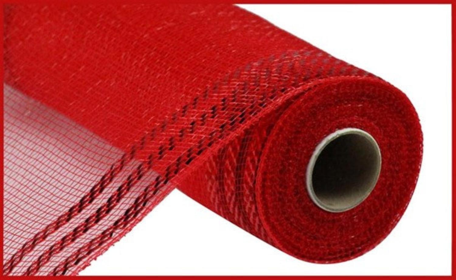 10" Border Stripe Metallic Mesh Ribbon: Red (10 Yards)