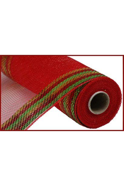 Shop For 10" Border Stripe Metallic Mesh Ribbon: Red/Lime/Gold (10 Yards) at Michelle's aDOORable Creations