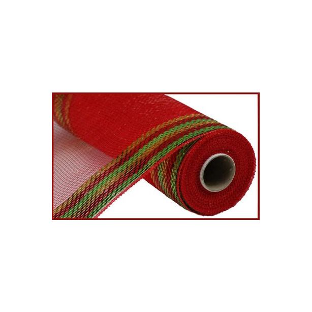 Shop For 10" Border Stripe Metallic Mesh Ribbon: Red/Lime/Gold (10 Yards) at Michelle's aDOORable Creations