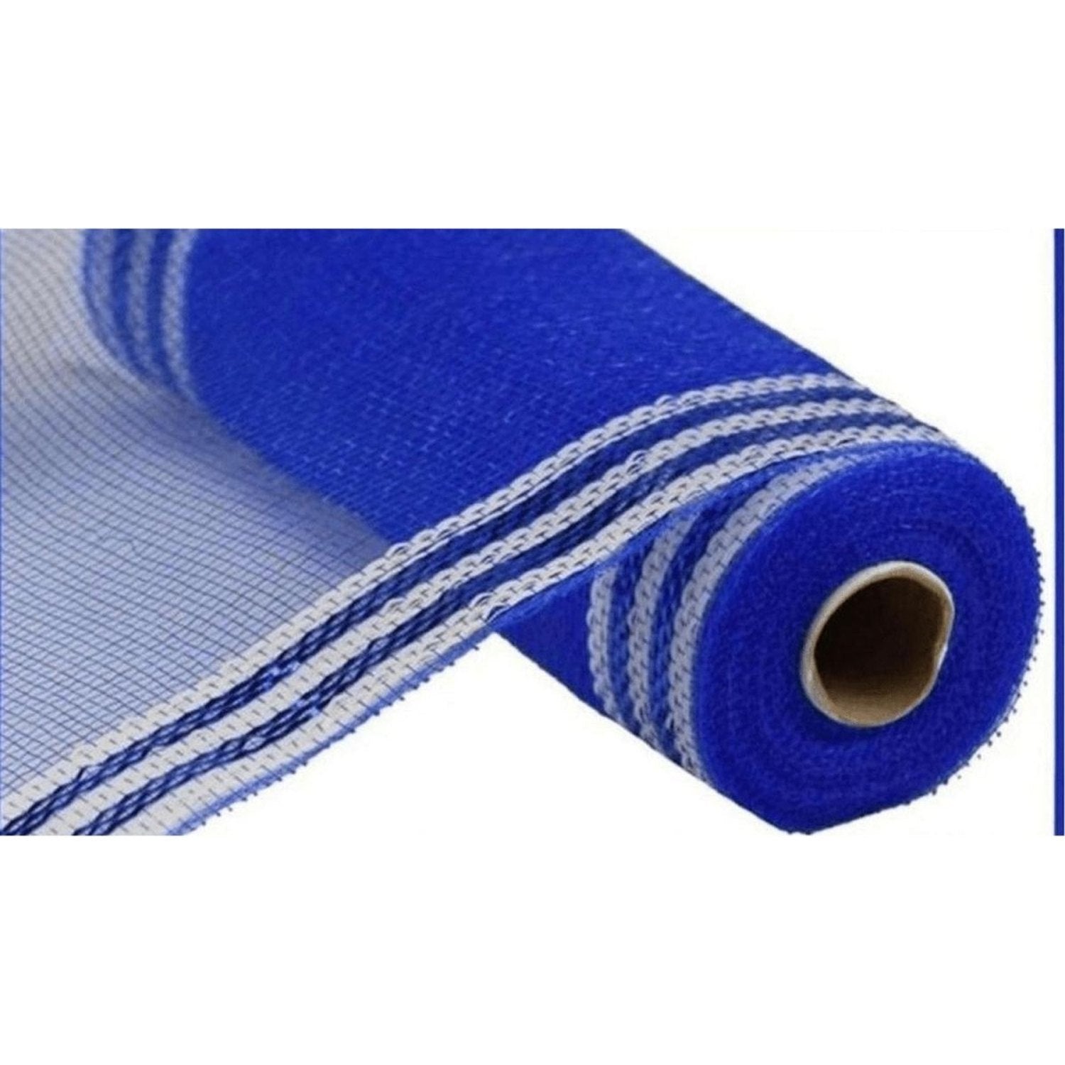 Shop For 10" Border Stripe Metallic Mesh Ribbon: Royal Blue/White (10 Yards)