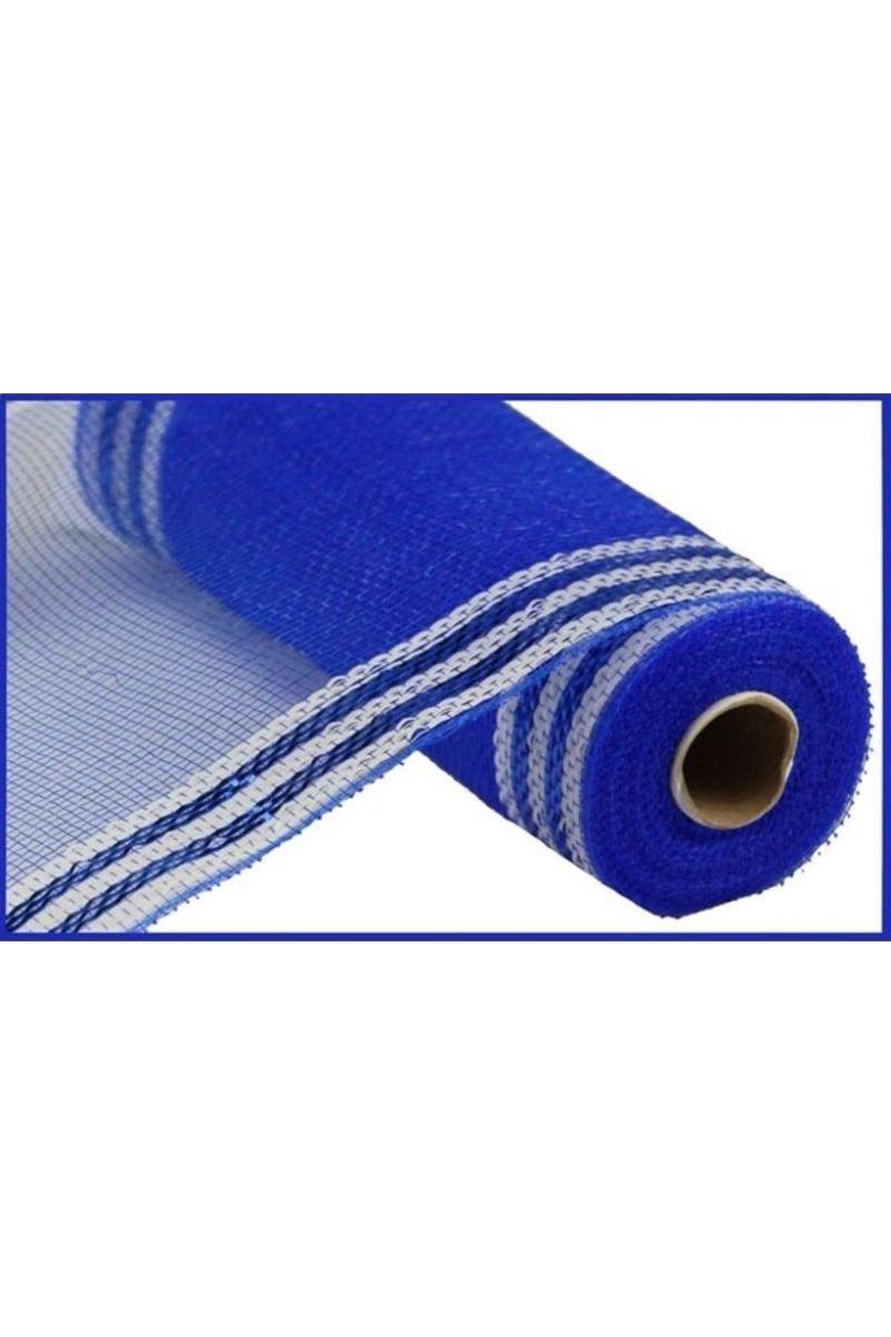 Shop For 10" Border Stripe Metallic Mesh Ribbon: Royal Blue/White (10 Yards) at Michelle's aDOORable Creations