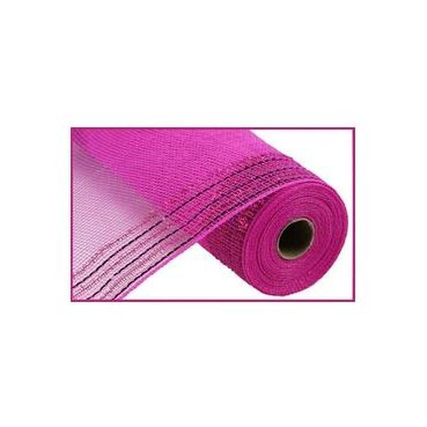 10" Border Stripe Tinsel Metallic Mesh Ribbon: Hot Pink (10 Yards)