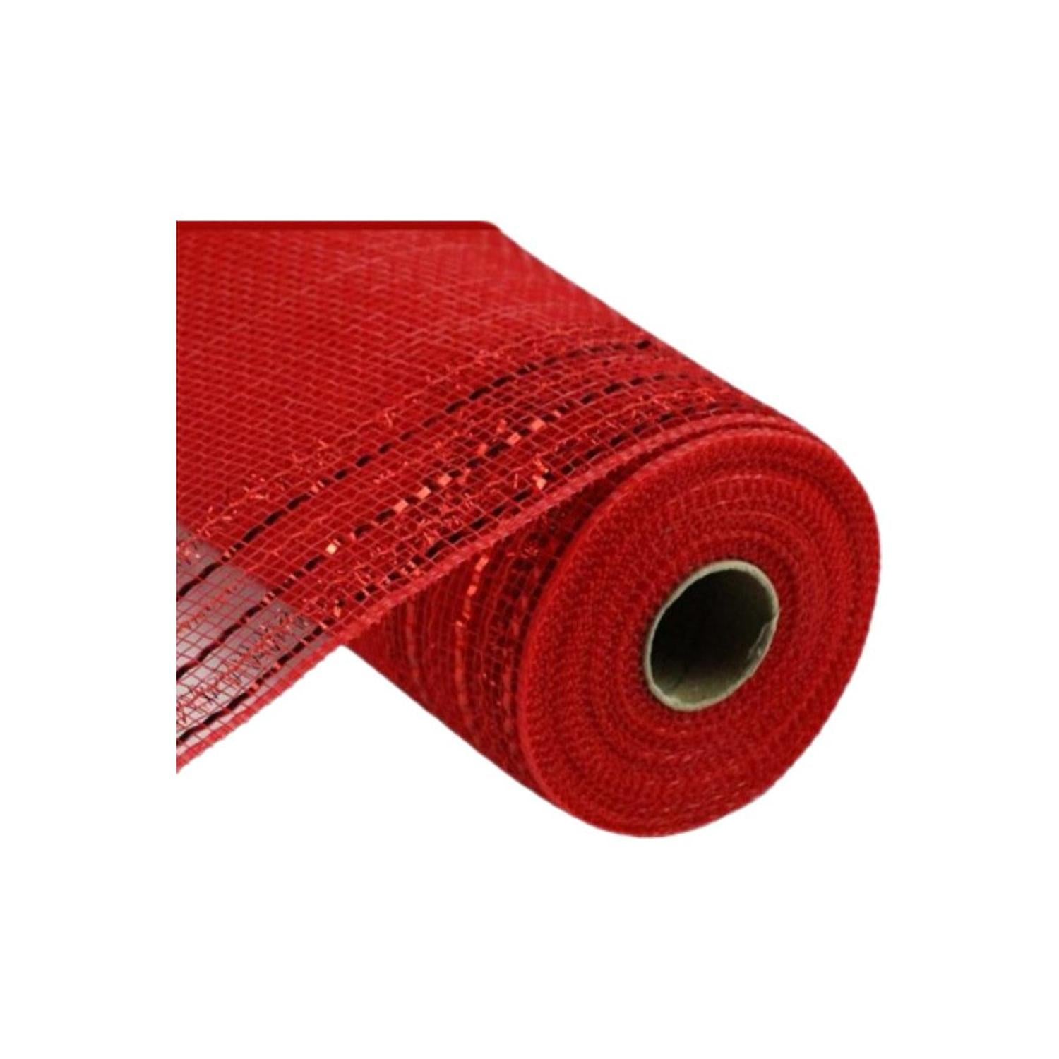 10" Border Stripe Tinsel Metallic Mesh Ribbon: Red (10 Yards)