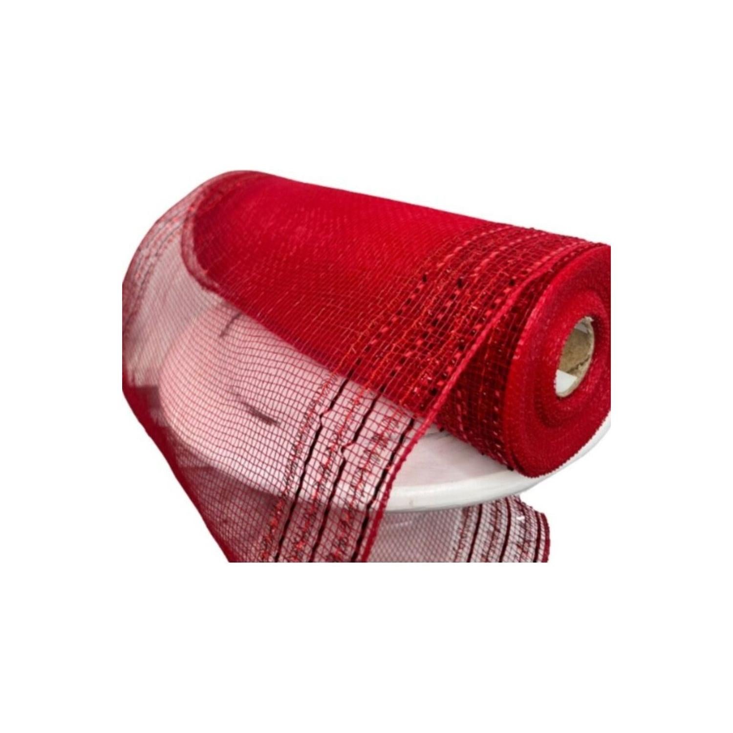 10" Border Stripe Tinsel Metallic Mesh Ribbon: Red (10 Yards)