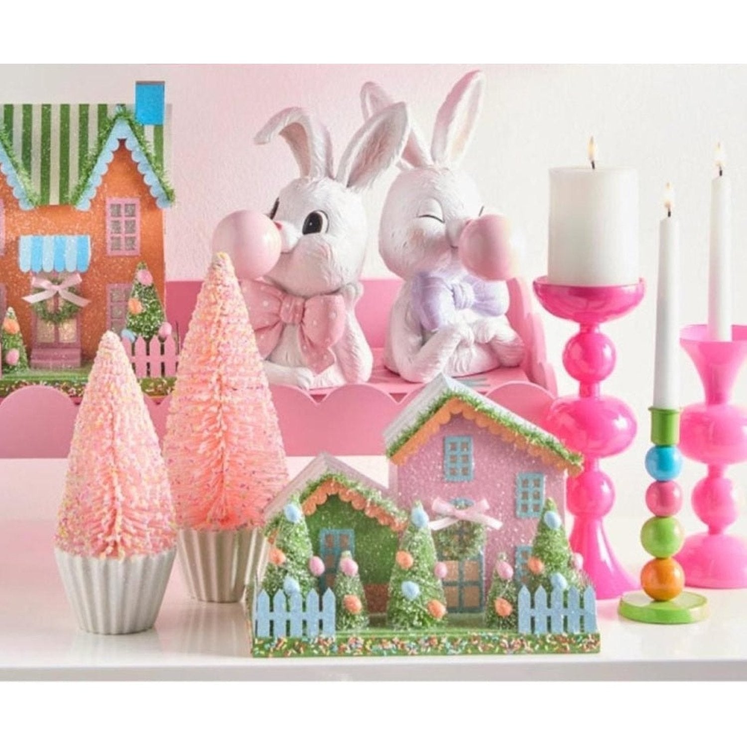 10" Bowtie Bunnies Blowing a Bubble
