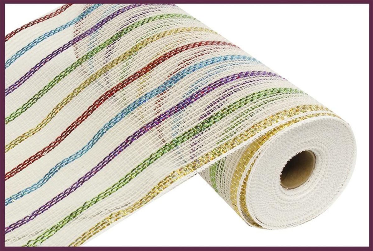 Shop For 10" Cotton Poly Deco Mesh Ribbon: White/Multi (10 Yards)
