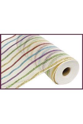 Shop For 10" Cotton Poly Deco Mesh Ribbon: White/Multi (10 Yards) at Michelle's aDOORable Creations